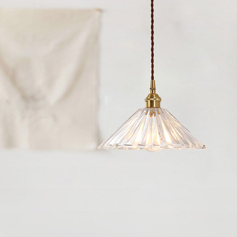 Tapered Hanging Light Fixture Simplicity Style Glass Brass Pendant Lighting Fixture