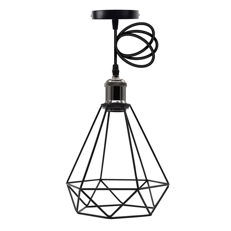 Retro Black Metal Cage Industrial Style Hanging Light 7.8" Wide Single Bulb Coffee Shop Lighting Pendant with 59" Adjustable Wire