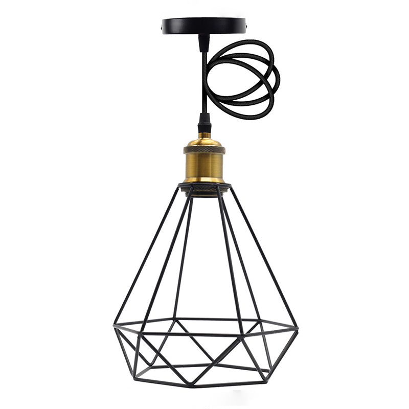 Retro Black Metal Cage Industrial Style Hanging Light 7.8" Wide Single Bulb Coffee Shop Lighting Pendant with 59" Adjustable Wire
