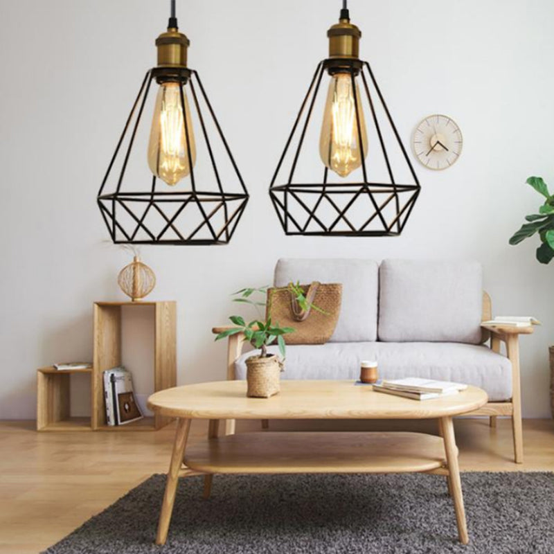 Retro Black Metal Cage Industrial Style Hanging Light 7.8" Wide Single Bulb Coffee Shop Lighting Pendant with 59" Adjustable Wire