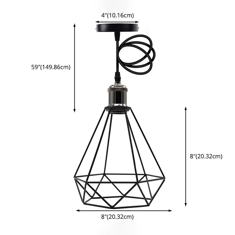 Retro Black Metal Cage Industrial Style Hanging Light 7.8" Wide Single Bulb Coffee Shop Lighting Pendant with 59" Adjustable Wire