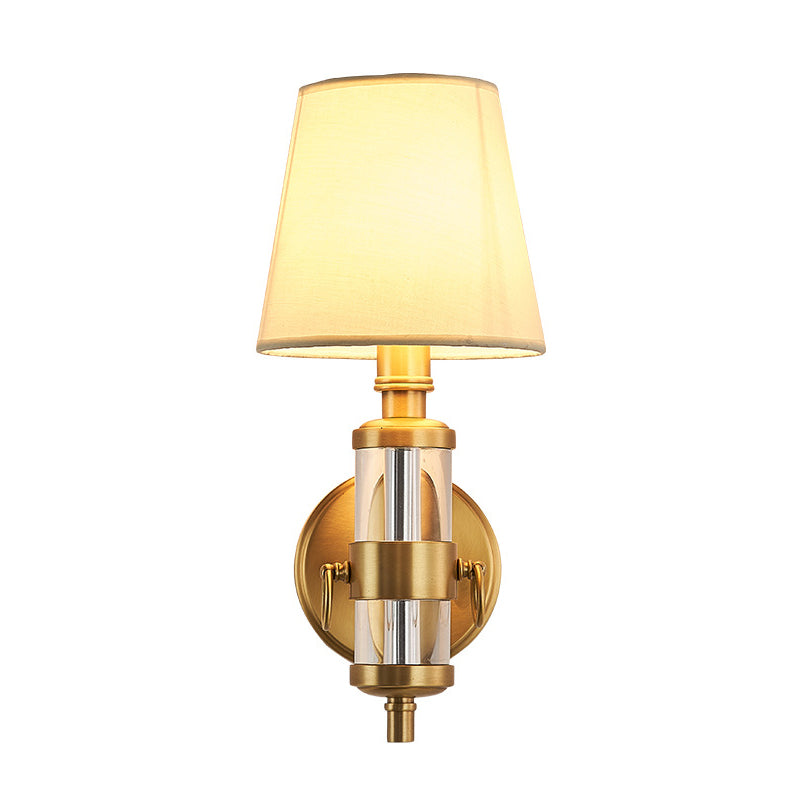 Fabric Shade Brass Sconce Lighting Barrel 1 Light Vintage Wall Mounted Lamp Fixture for Bedroom