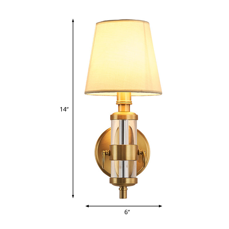 Fabric Shade Brass Sconce Lighting Barrel 1 Light Vintage Wall Mounted Lamp Fixture for Bedroom