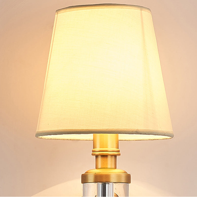 Fabric Shade Brass Sconce Lighting Barrel 1 Light Vintage Wall Mounted Lamp Fixture for Bedroom