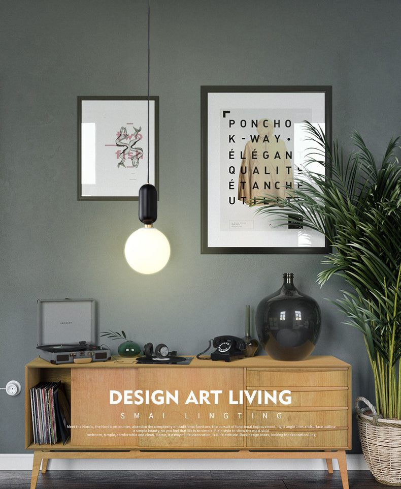 Nordic Minimalist Glass Globe Hanging Lamp Single-bulb Creative Exclamation Mark Pendant Light for Bedroom