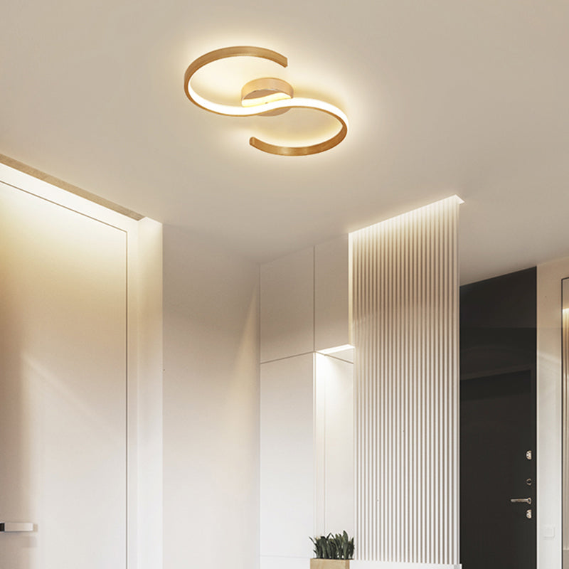 Simple S-Shape Acrylic Flush Mount Light LED Ceiling Lighting in Gold, Warm/White Light/Remote Control Stepless Dimming