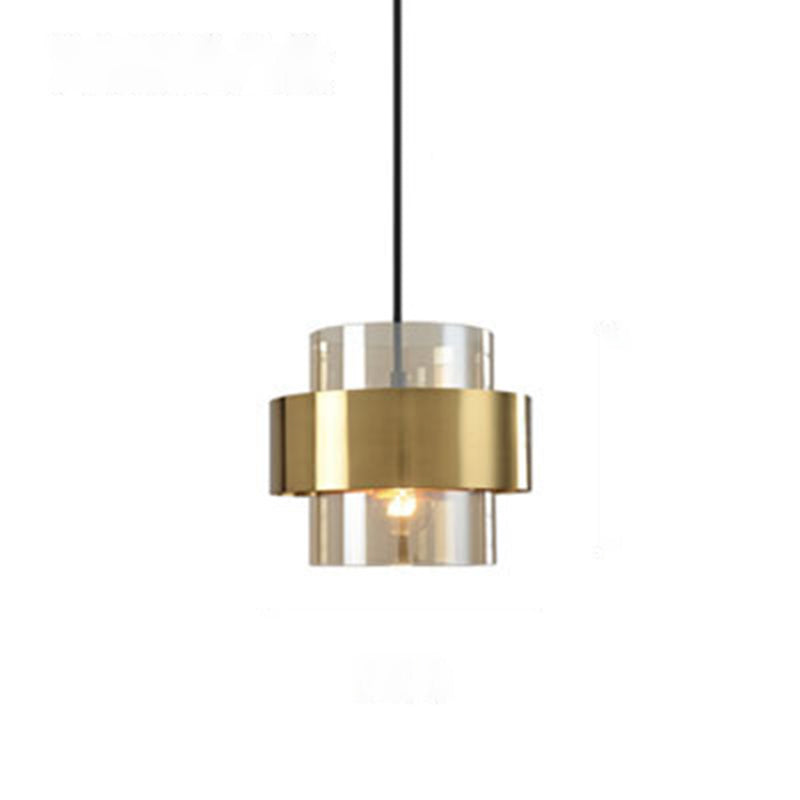 Cilindrisch glashangende lamp Modern Minimalisme 1 Lichte hanglamp met metalen ring