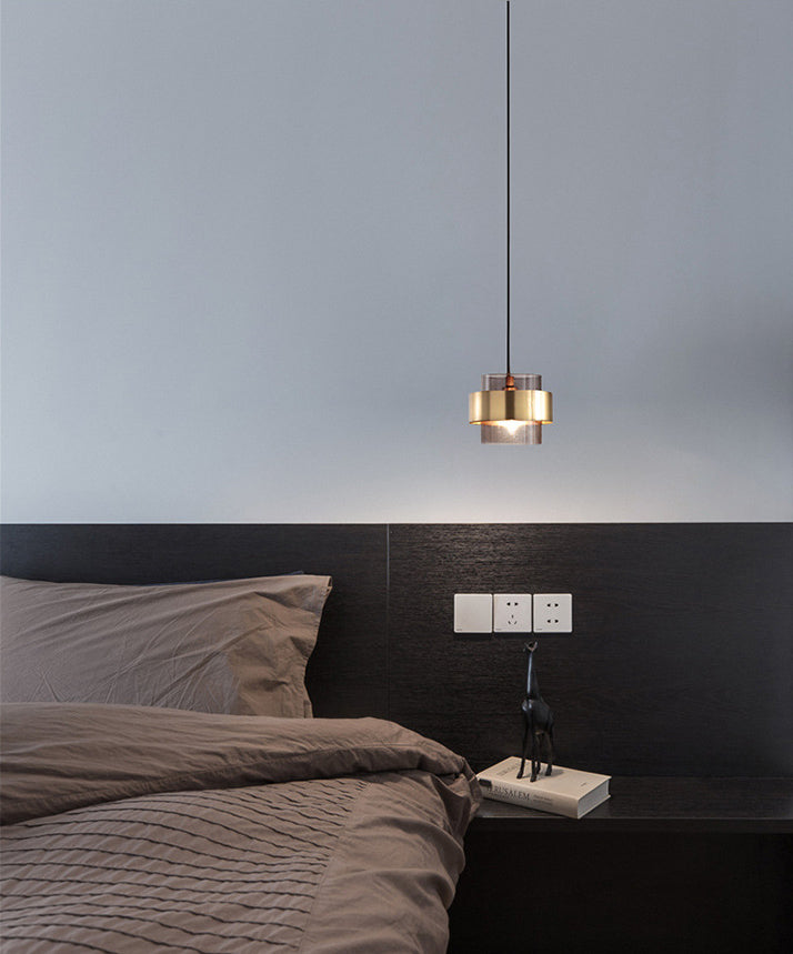 Cilindrisch glashangende lamp Modern Minimalisme 1 Lichte hanglamp met metalen ring