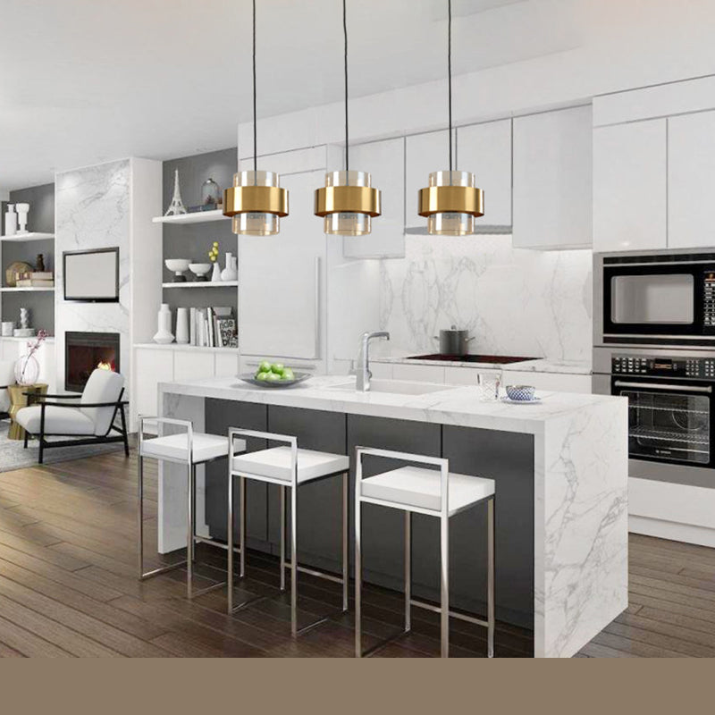 Cilindrisch glashangende lamp Modern Minimalisme 1 Lichte hanglamp met metalen ring