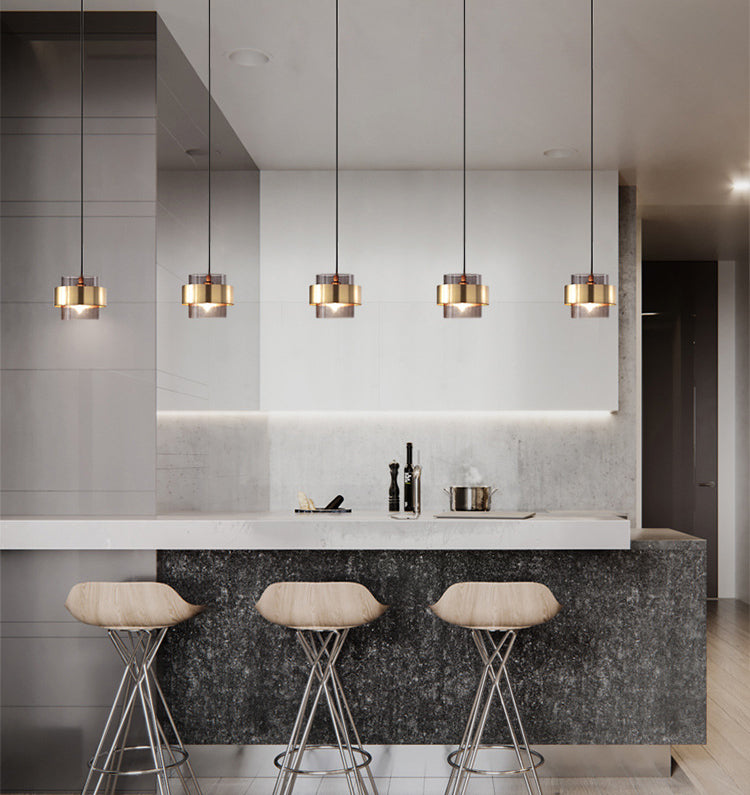 Cilindrisch glashangende lamp Modern Minimalisme 1 Lichte hanglamp met metalen ring