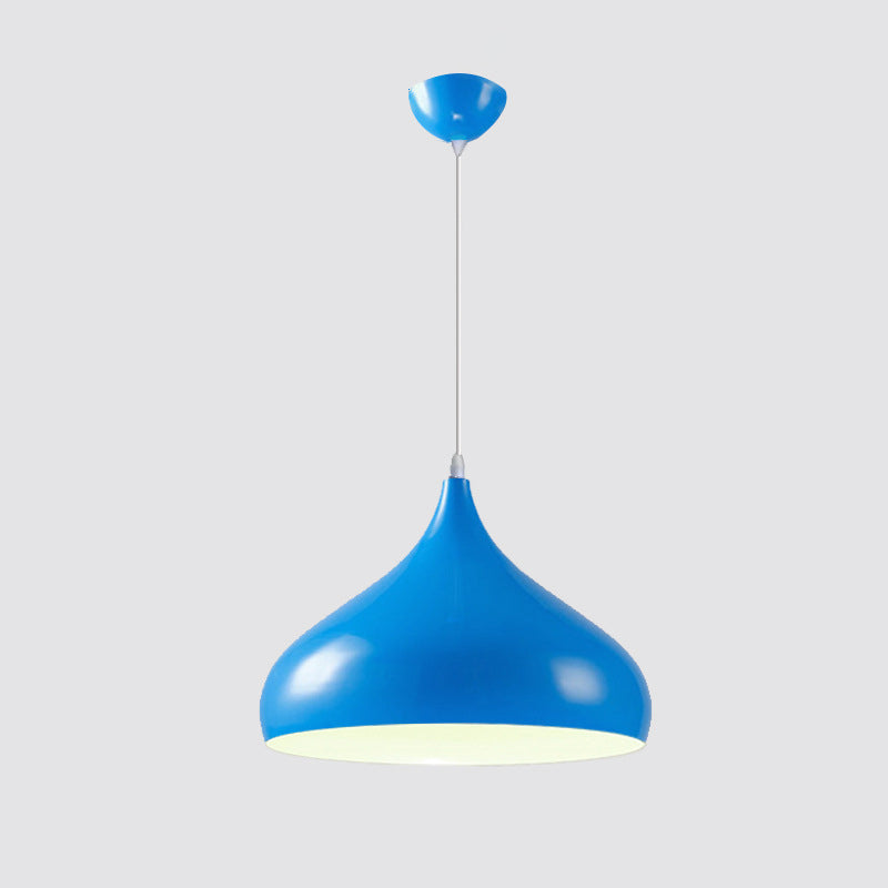 Glossy Finish Aluminum Simplicity Hanging Light 13.7" Wide Nordic Macaroon Style Lighting Pendant in Bedroom