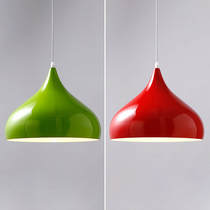 Glossy Finish Aluminum Simplicity Hanging Light 13.7" Wide Nordic Macaroon Style Lighting Pendant in Bedroom