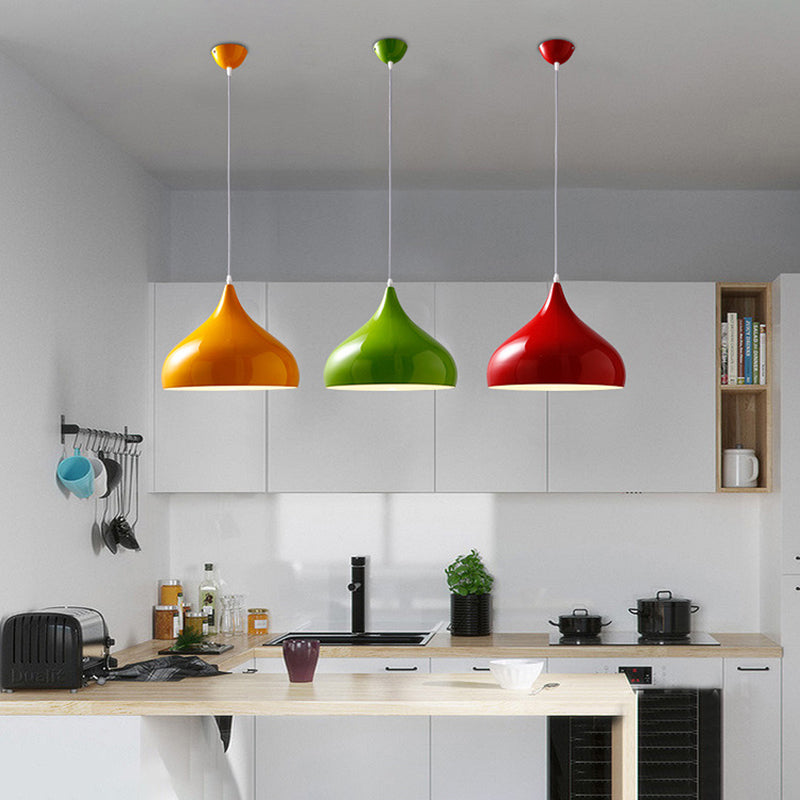 Glossy Finish Aluminum Simplicity Hanging Light 13.7" Wide Nordic Macaroon Style Lighting Pendant in Bedroom