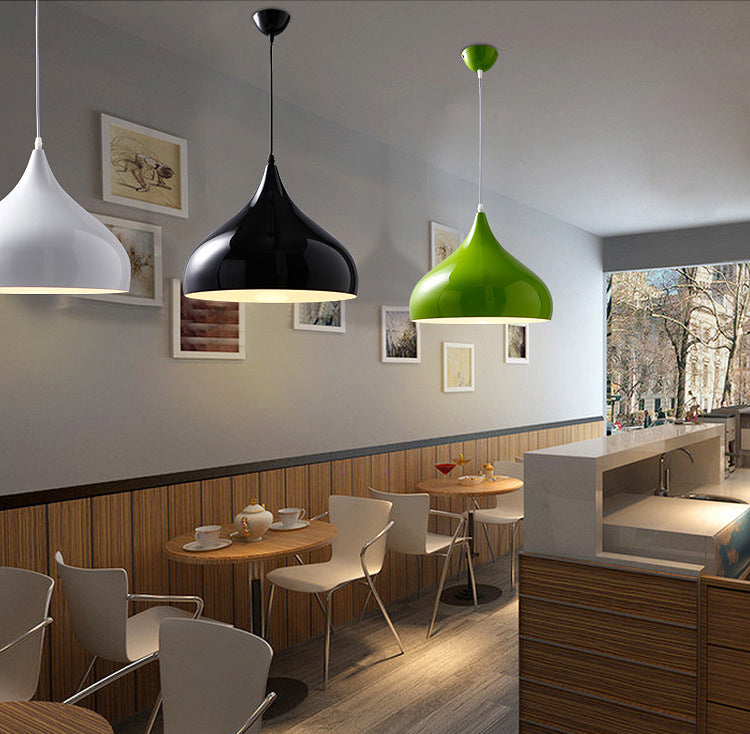 Glossy Finish Aluminum Simplicity Hanging Light 13.7" Wide Nordic Macaroon Style Lighting Pendant in Bedroom