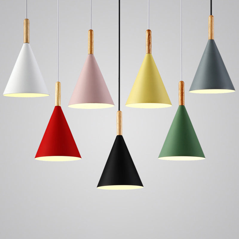 6.3 Inches Wide Mini Pendant Lamp with Metal Cone Shade Nordic Macaroon Style 1-light Hanging Light