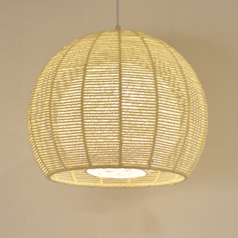 Asian Style Hand-weaving Lighting Fixture Double Rattan Shade Simplicity Globe Hanging Light for Bedroom Balcony