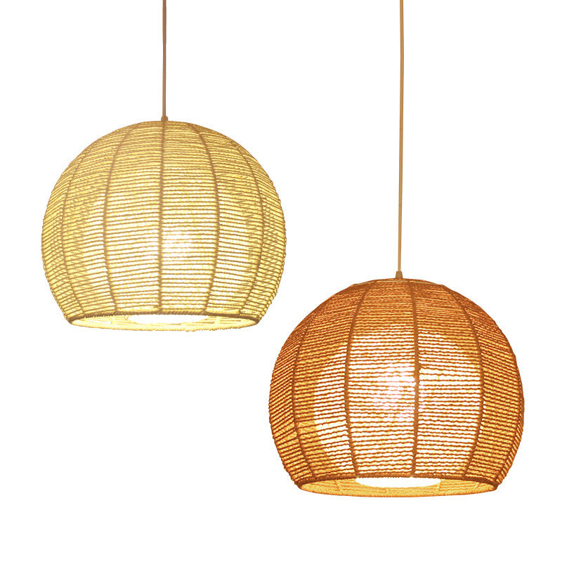 Asian Style Hand-weaving Lighting Fixture Double Rattan Shade Simplicity Globe Hanging Light for Bedroom Balcony
