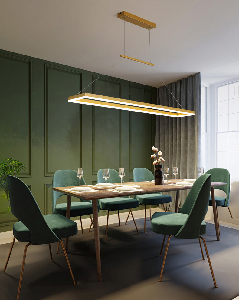 Modern Minimalist Rectangle Island Light Metal LED Restaurant Pendant Lighting for Living Room