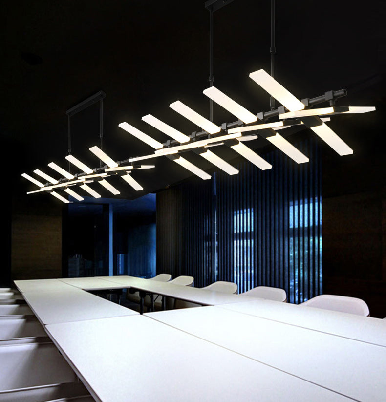 Modern Minimalist Fish Skeleton Island Light Acrylic LED Strip Restaurant Pendant Lighting for Living Room