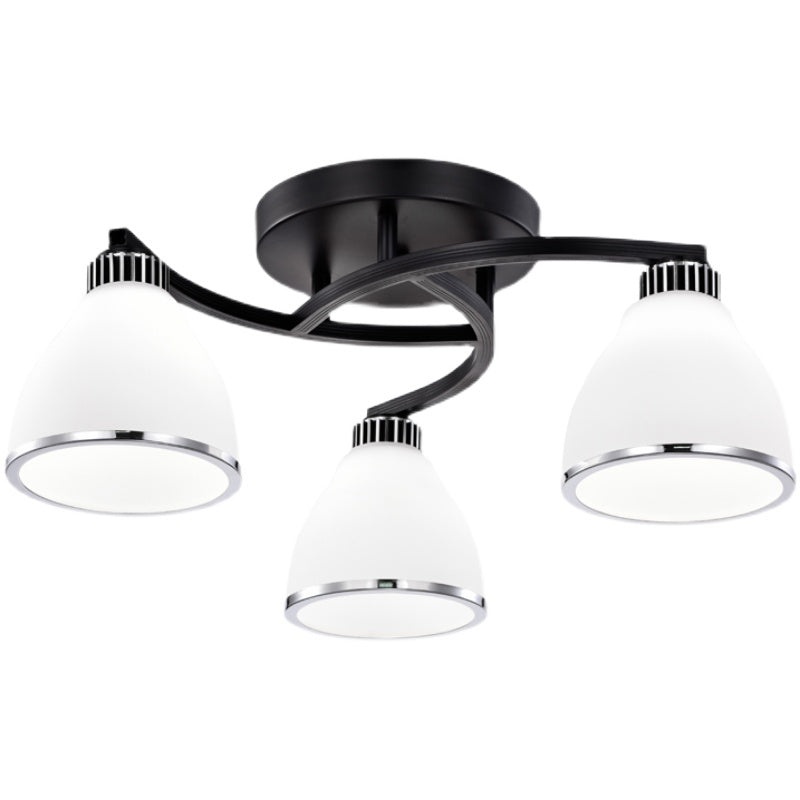 Modern Bell Shaped Flush Lamp White Glass Living Room Semi Flush Ceiling Light in Black