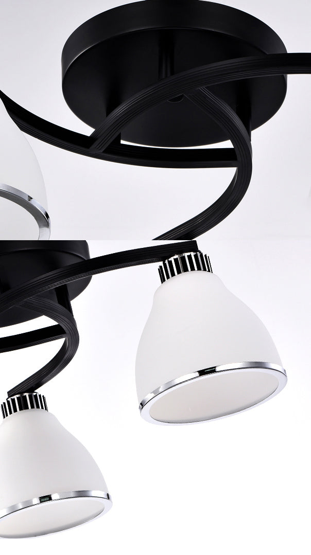 Modern Bell Shaped Flush Lamp White Glass Living Room Semi Flush Ceiling Light in Black