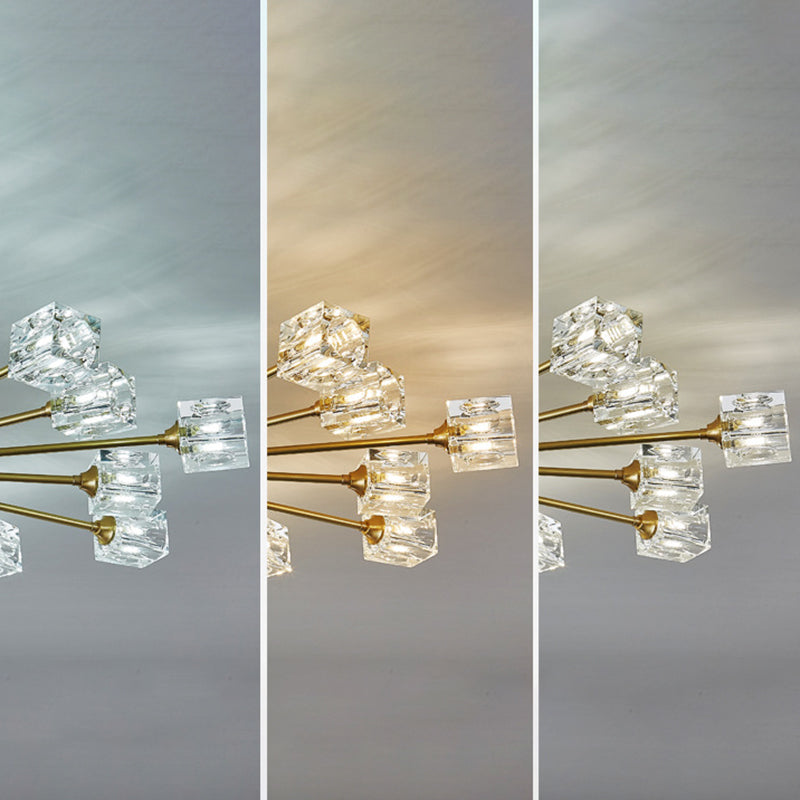 Square Crystal Shade Semi Flush Mount in Modern Luxury Style Sputnik Metal Ceiling Light for Living Room