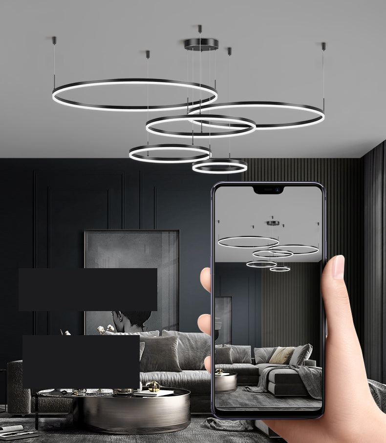 Modern Circle Hanging Pendant Lights Metal Chandelier Lamp