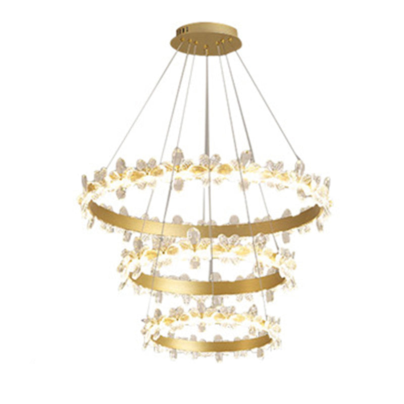 Modern Circle Hanging Pendant Lights Crystal Chandelier Lamp