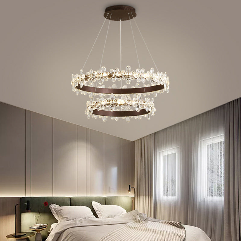 Modern Circle Hanging Pendant Lights Crystal Chandelier Lamp