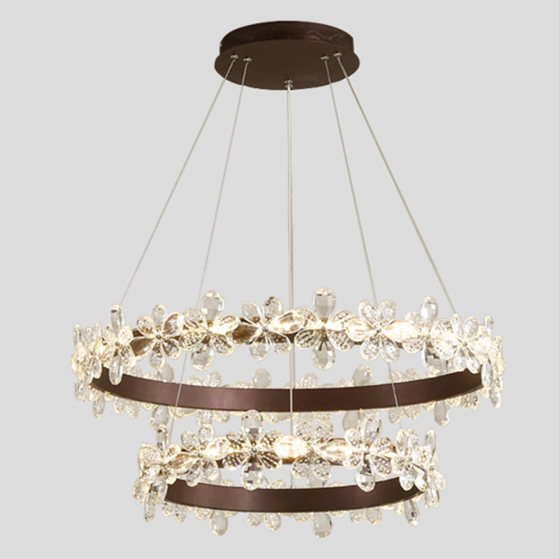 Modern Circle Hanging Pendant Lights Crystal Chandelier Lamp