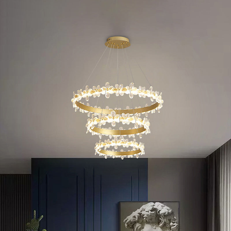 Modern Circle Hanging Pendant Lights Crystal Chandelier Lamp