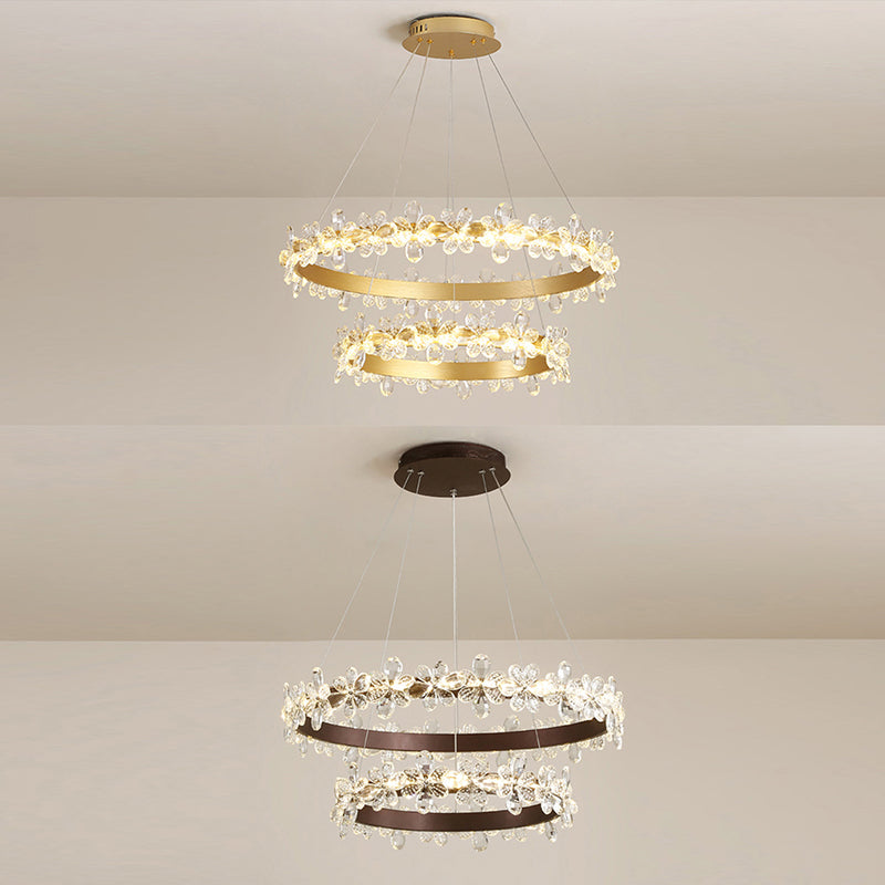 Modern Circle Hanging Pendant Lights Crystal Chandelier Lamp