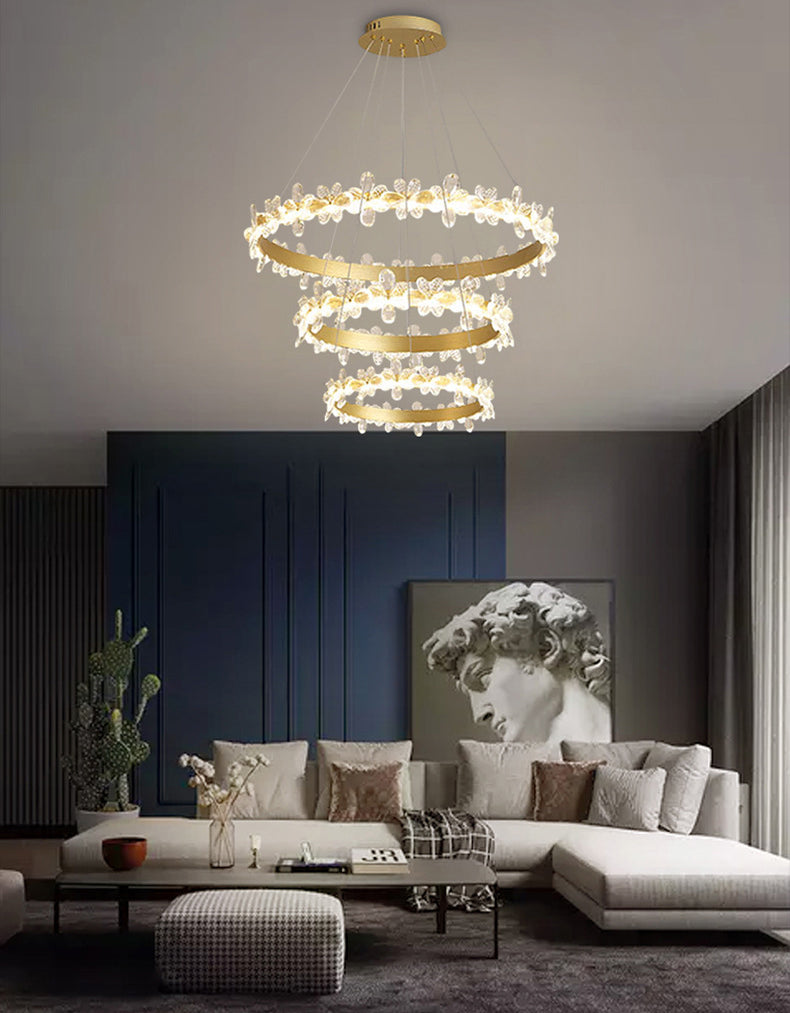Modern Circle Hanging Pendant Lights Crystal Chandelier Lamp