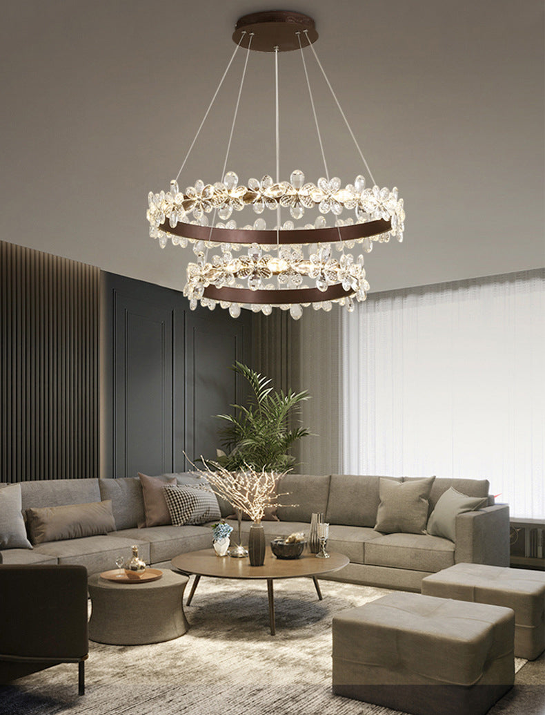 Modern Circle Hanging Pendant Lights Crystal Chandelier Lamp