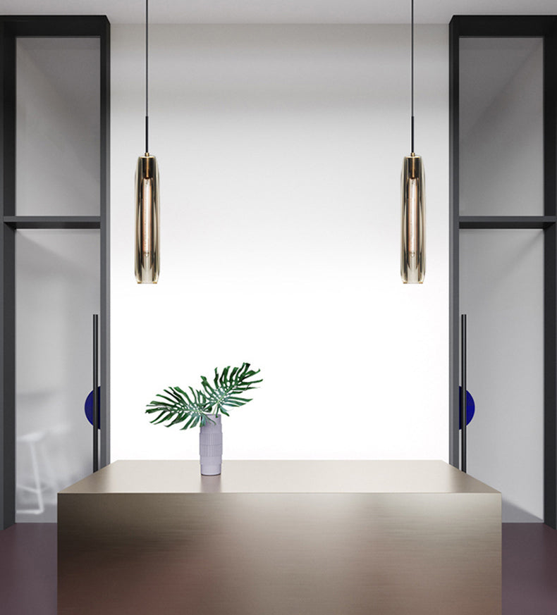 Modern Minimalist Cylindrical Shape Pendant Light Crystal Clear Suspension Light for Living Room