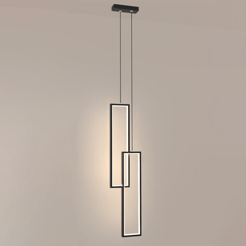 Rectangular LED Pendant Light Minimalist Metal 2-Light Bedside Hanging Light in Black