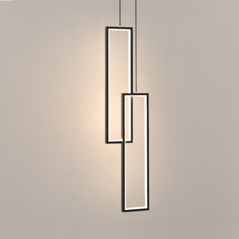 Rectangular LED Pendant Light Minimalist Metal 2-Light Bedside Hanging Light in Black