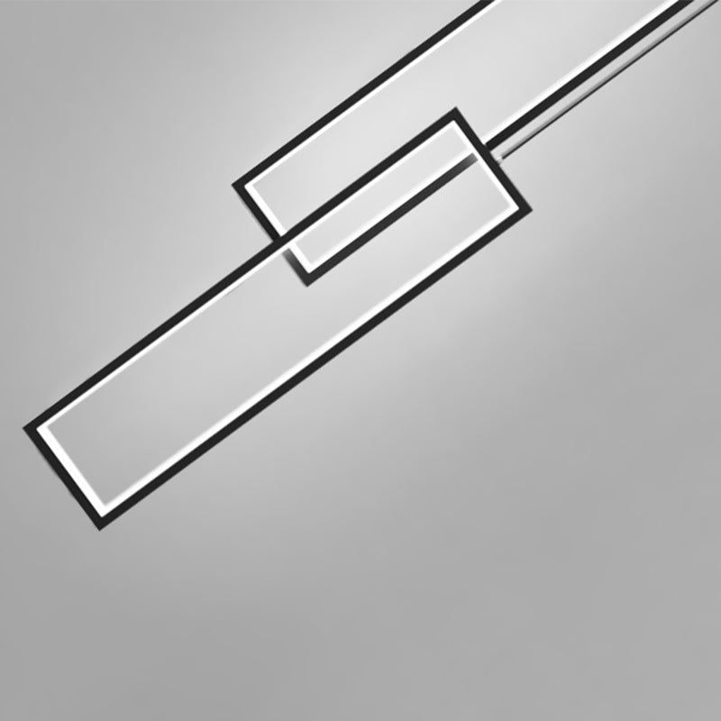 Rectangular LED Pendant Light Minimalist Metal 2-Light Bedside Hanging Light in Black