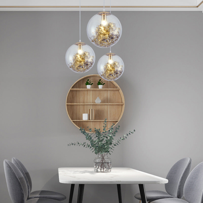Flower Cluster Silhouette Design Glass Hanging Light Nordic Minimalism Style Globe Pendant Lamp for Bedroom