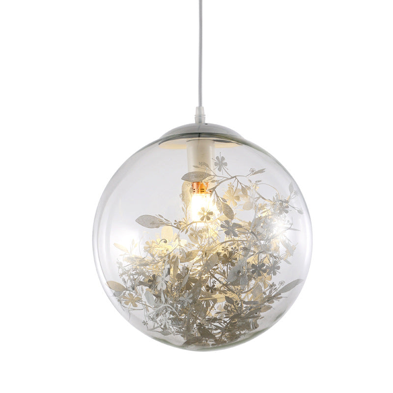 Flower Cluster Silhouette Design Glass Hanging Light Nordic Minimalism Style Globe Pendant Lamp for Bedroom