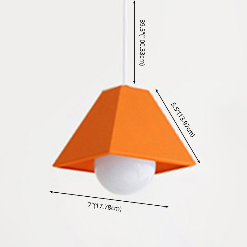 Macaroon Style Trapezoid Hanging Light 6.7" Wide Simplicity Mini Metal Lighting Pendant for Hallway Aisle