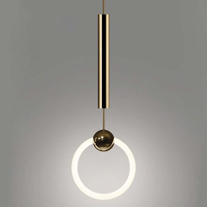 Gold Round Shape Pendant Lamp Modern Minimalist LED Hanging Lamp for Dining Table