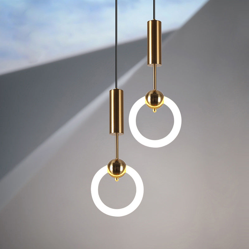 Gold Round Shape Pendant Lamp Modern Minimalist LED Hanging Lamp for Dining Table