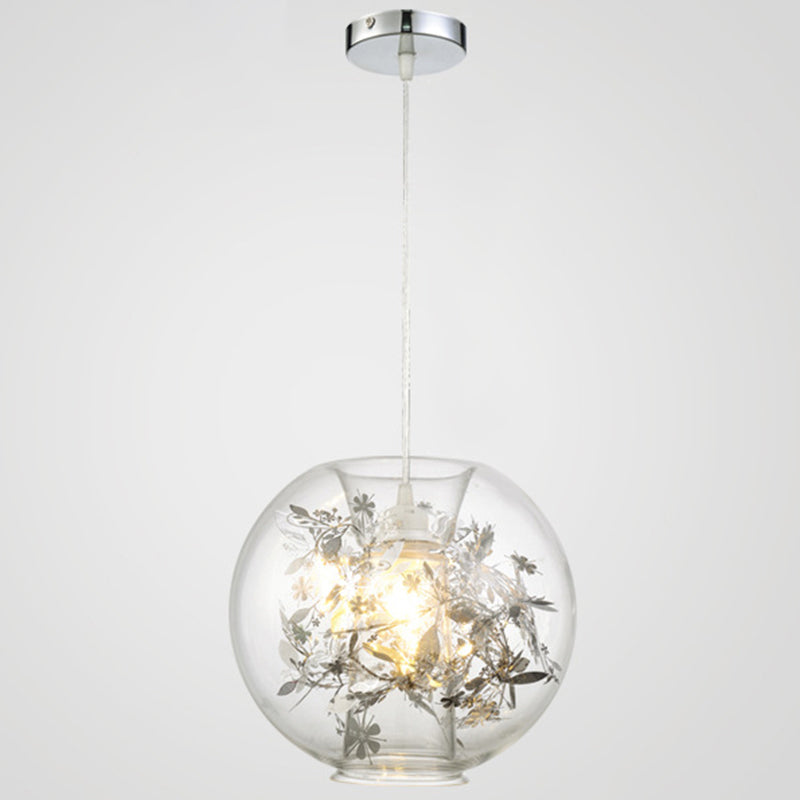 Modern Art Deco Pendant Light Spherical Clear Glass 1 Light Suspension Light for Living Room