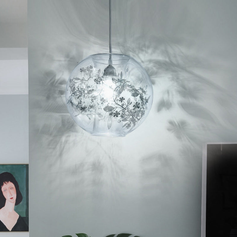 Modern Art Deco Pendant Light Spherical Clear Glass 1 Light Suspension Light for Living Room