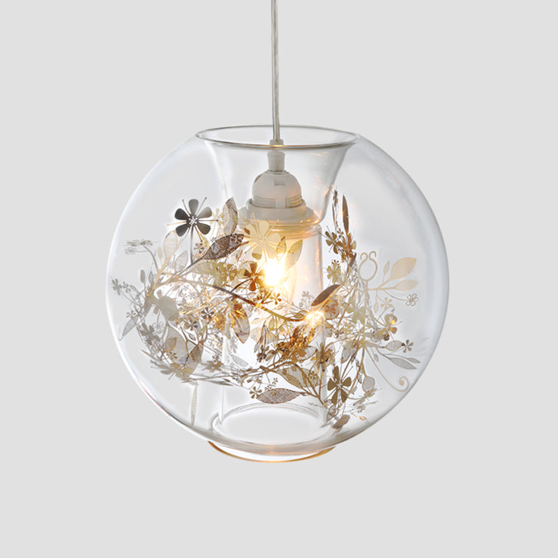 Modern Art Deco Pendant Light Spherical Clear Glass 1 Light Suspension Light for Living Room