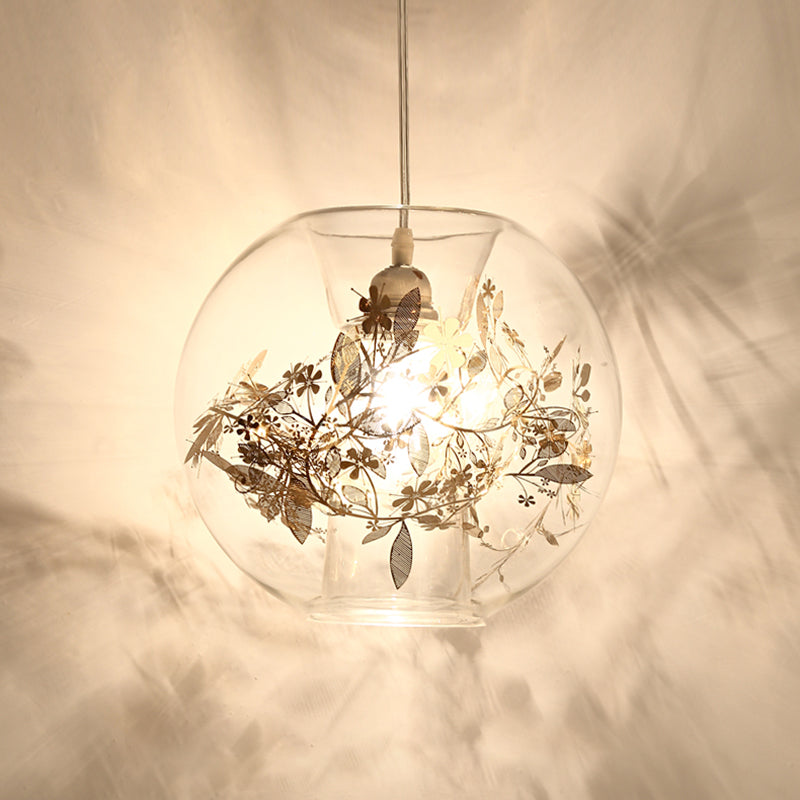 Modern Art Deco Pendant Light Spherical Clear Glass 1 Light Suspension Light for Living Room