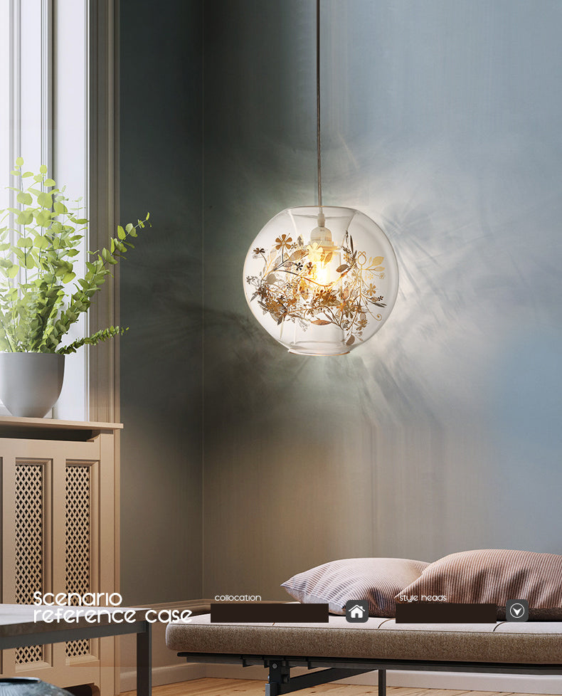 Modern Art Deco Pendant Light Spherical Clear Glass 1 Light Suspension Light for Living Room