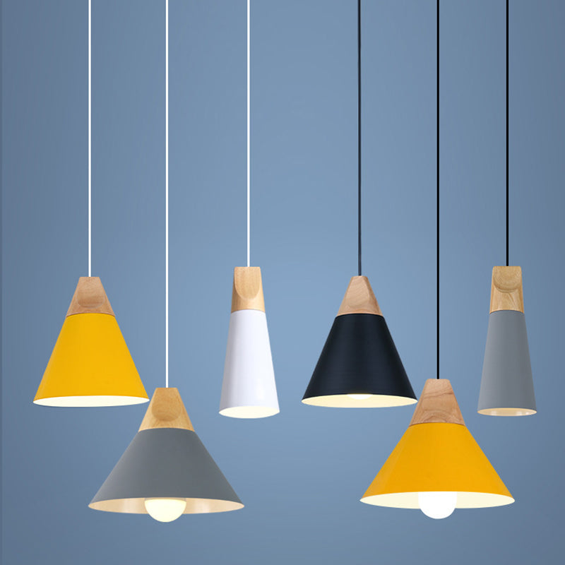 Polished Aluminum Macaroon Style Hanging Lamp 1-light Wooden Simplicity Lighting Fixture with 47" Adjustable Suspension Wire