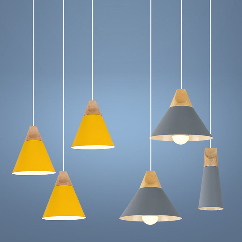 Polished Aluminum Macaroon Style Hanging Lamp 1-light Wooden Simplicity Lighting Fixture with 47" Adjustable Suspension Wire